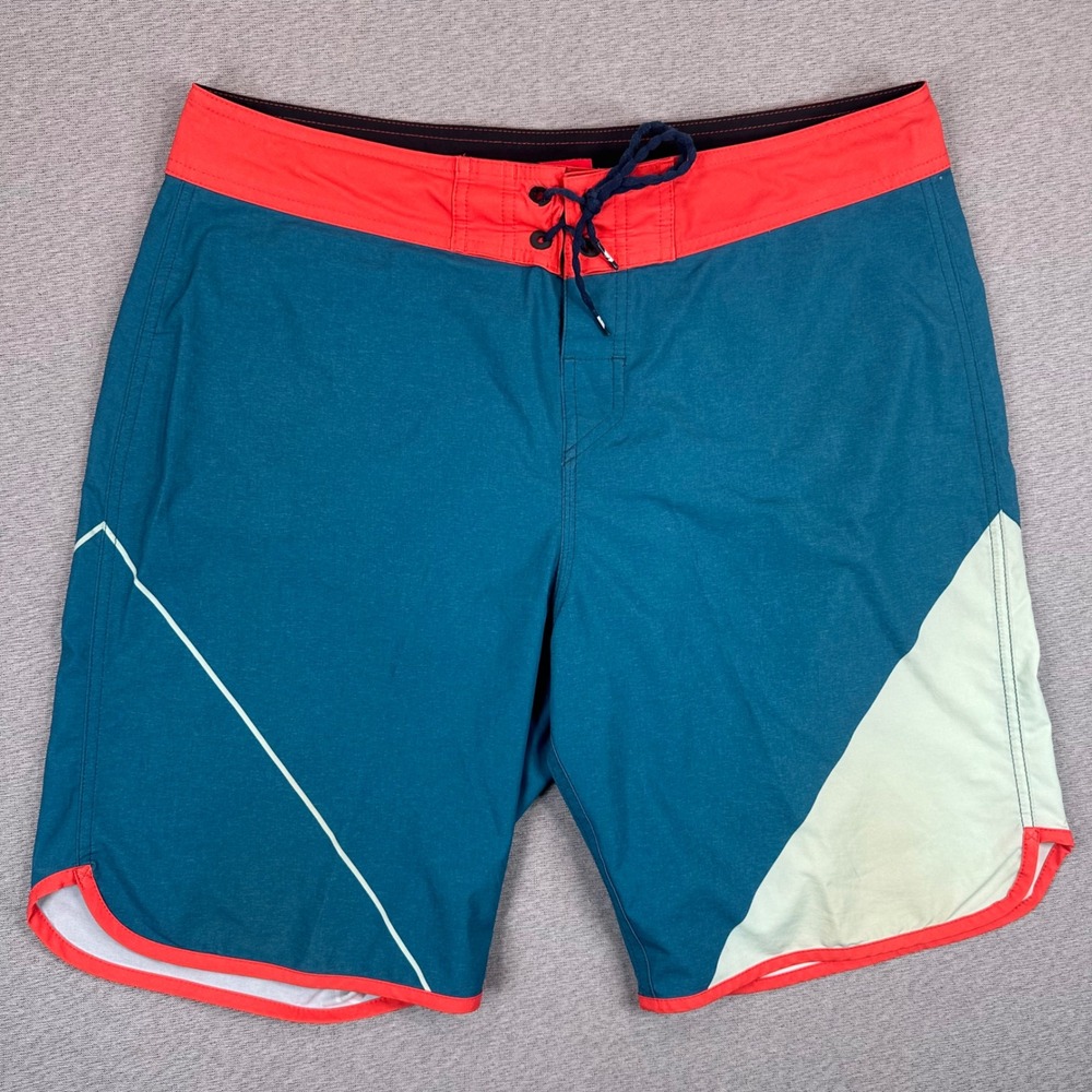 Quiksilver Board Shorts Mens 34 Teal Orange Colorblock Swim Trunks Stretch EUC
